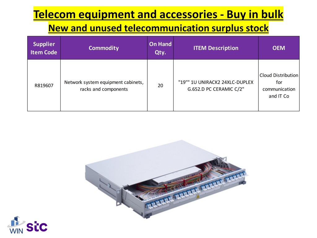 Buy in bulk quantities new and unused telecommunications surplus stock, equipment, and accessories.