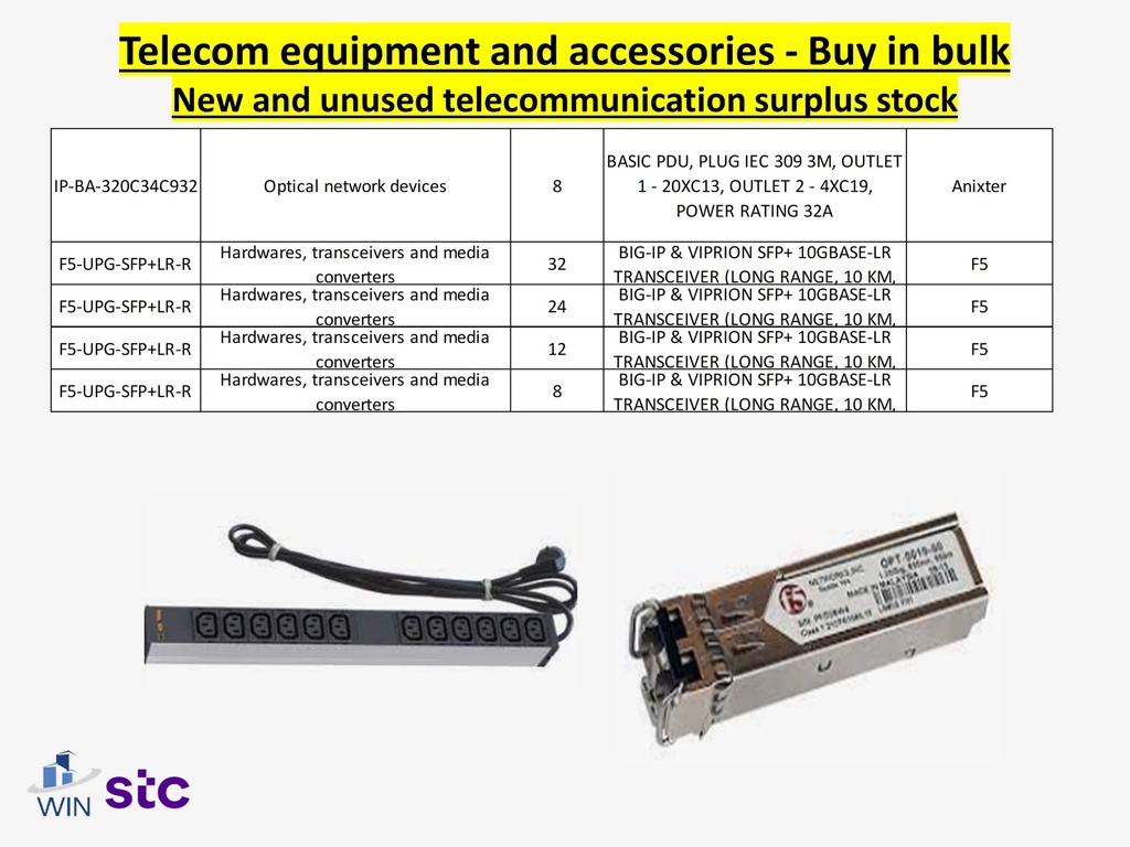 Buy in bulk quantities new and unused telecommunications surplus stock, equipment, and accessories.