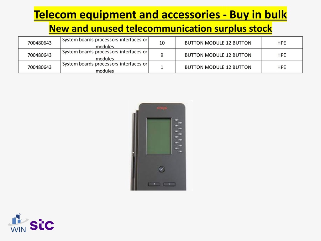 Buy in bulk quantities new and unused telecommunications surplus stock, equipment, and accessories.